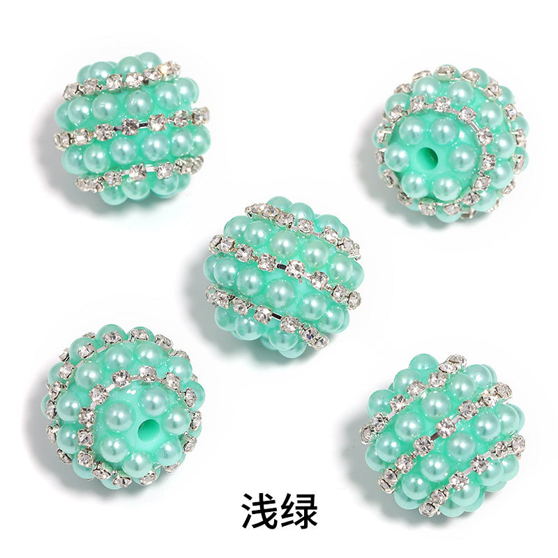 Wholesale 5pcs Candy-colored pearl rhinestone ball with straight hole