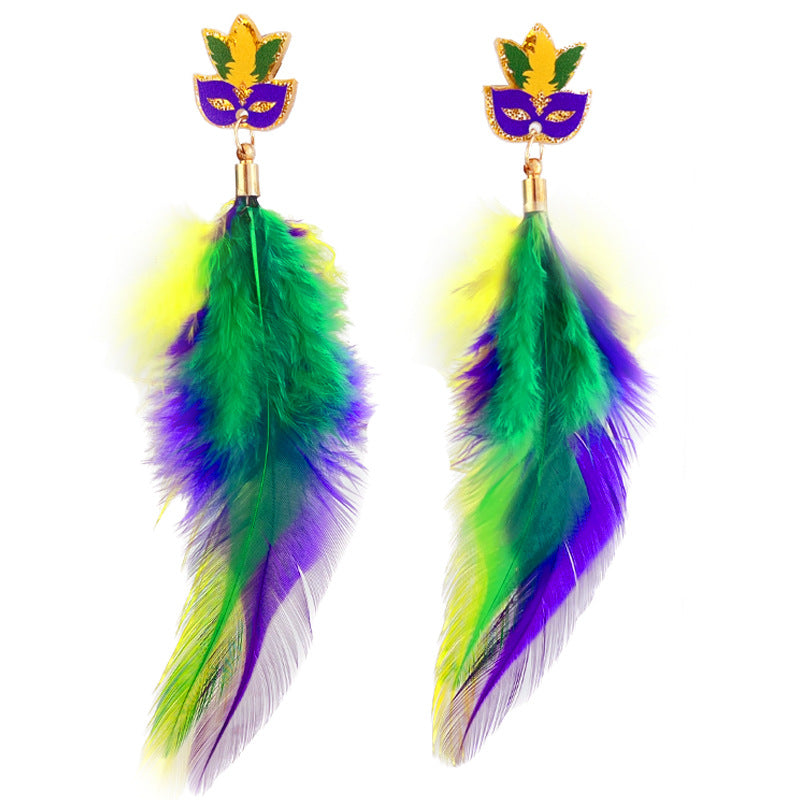 Wholesale Carnival Atmosphere, Multiple Materials, Glitter, Tassels, Bright Beads, Feather Earrings