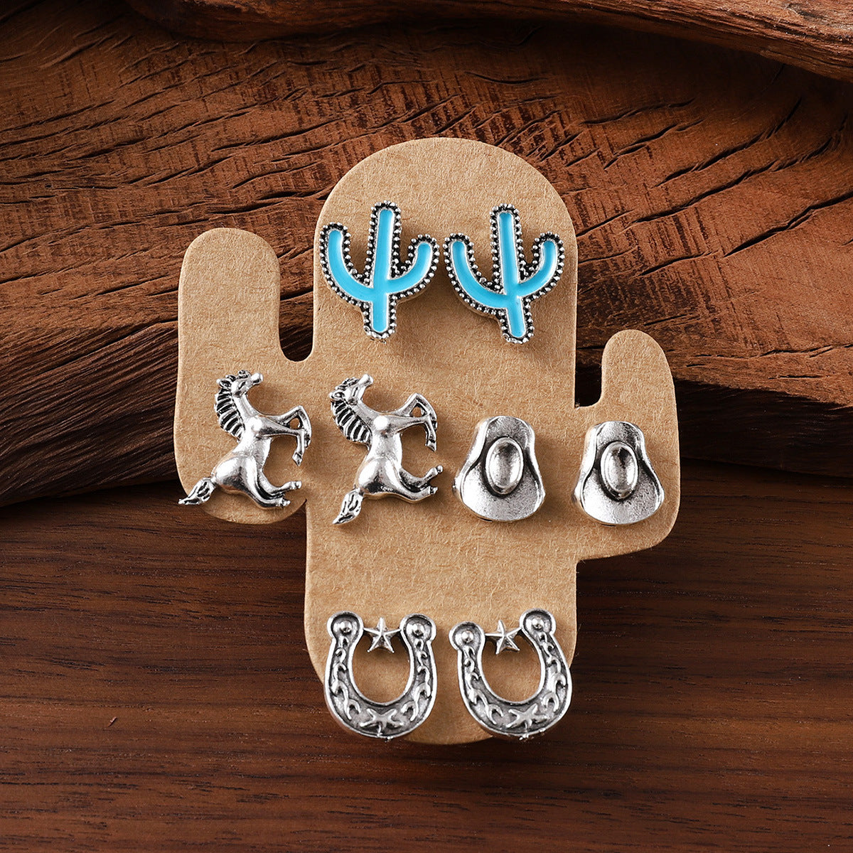 Wholesale Western Horseshoe Cactus Cowboy Earring Set