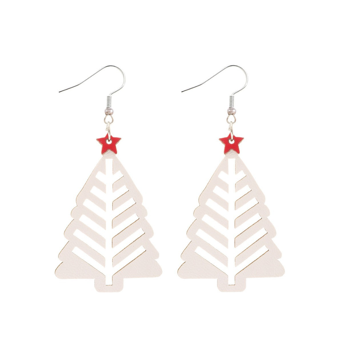 Wholesale Christmas Simple Hollow Christmas Tree Pu Leather Earrings