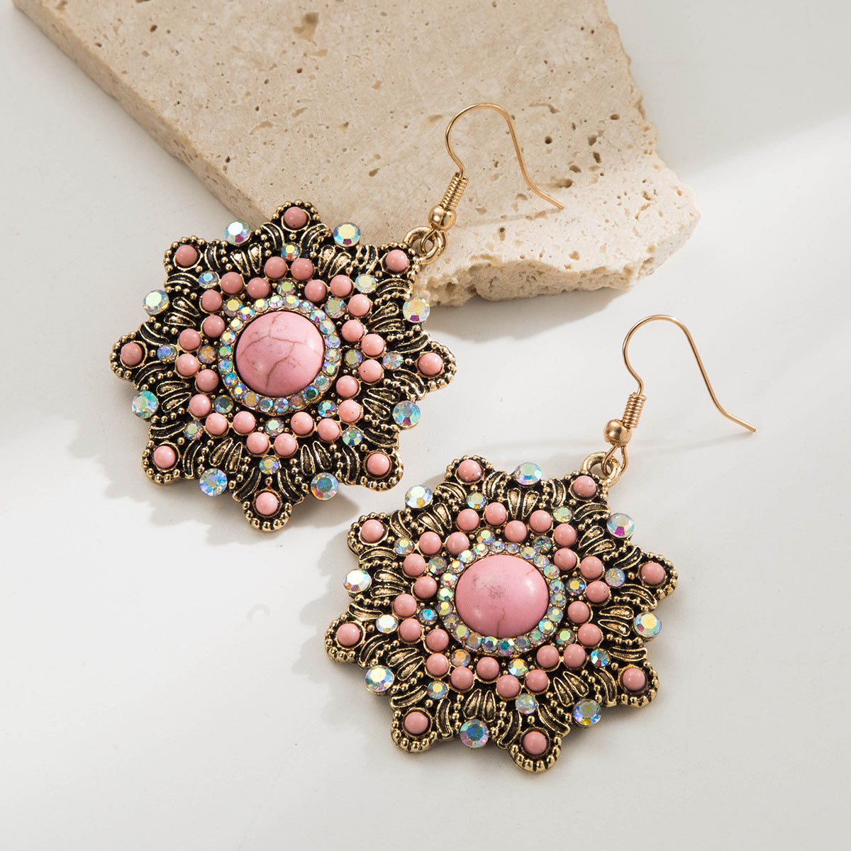 Wholesale Western style diamond inlaid turquoise geometric irregular earrings