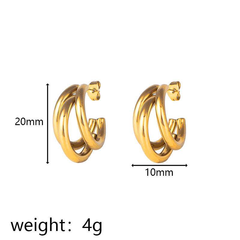 Wholesale C-Shaped Hollow Hook Exaggerated Stainless Steel Earrings