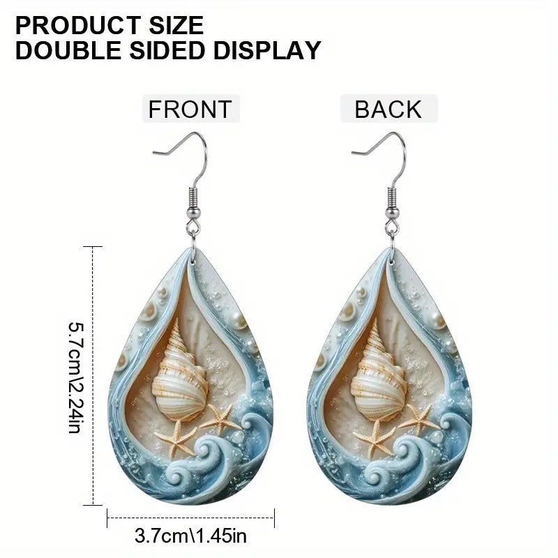 Wholesale Ocean-style double-sided water drop PU leather earrings