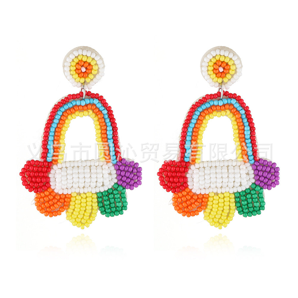 Wholesale Bohemian Handmade Fabric Rice Beads Wine Bottle Flower Earrings