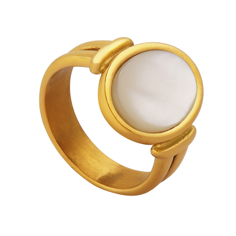 Wholesale French vintage white seashell gold-plated titanium steel ring