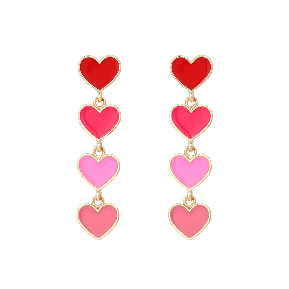 Wholesale Gradient pink dripping oil long love valentine earrings
