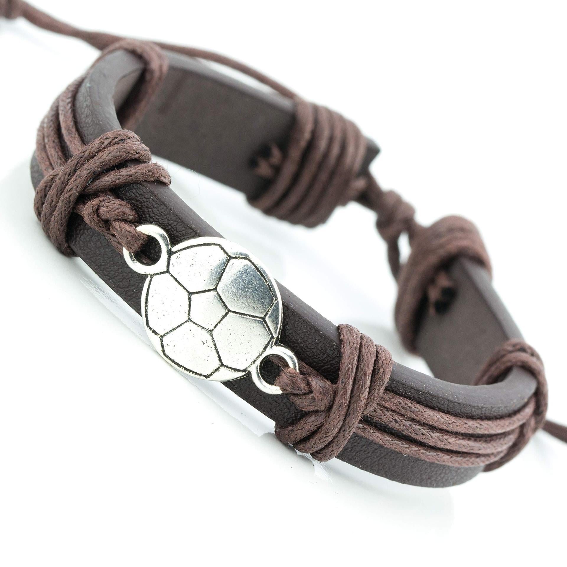 Wholesale Sports Leather Football Basketball Hockey Alloy Adjustable Hand Woven Football Leather Bracelet