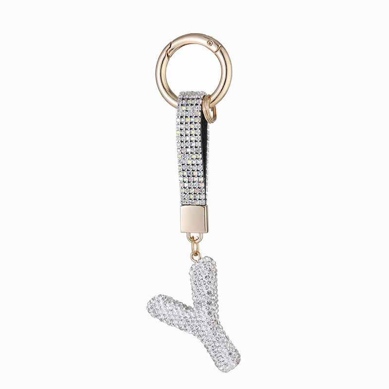 Wholesale Pottery Clay Water Diamond Alloy Dot Diamond Letter Keychain