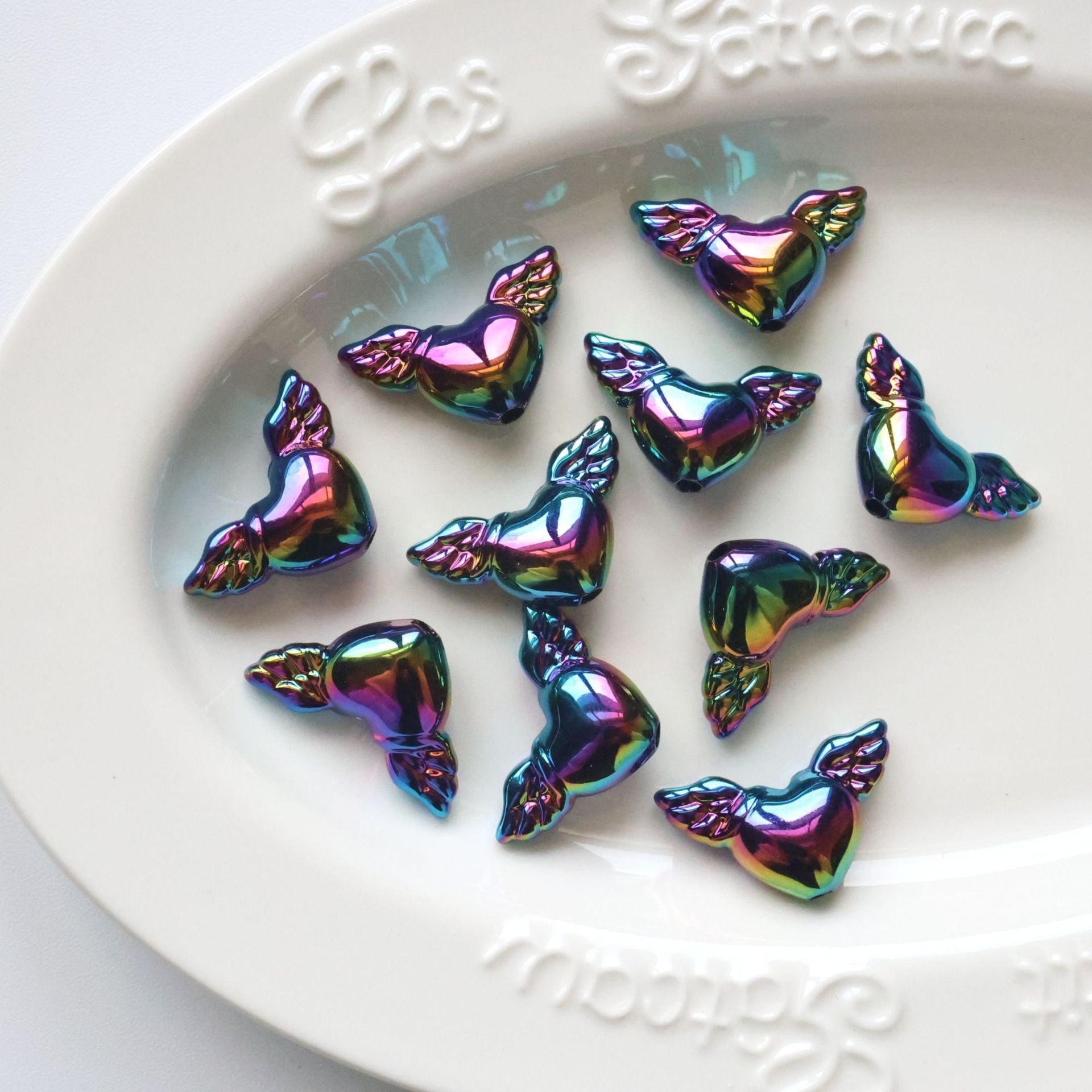 Wholesale 10pcs Colorful UV acrylic angel wings heart DIY Beads