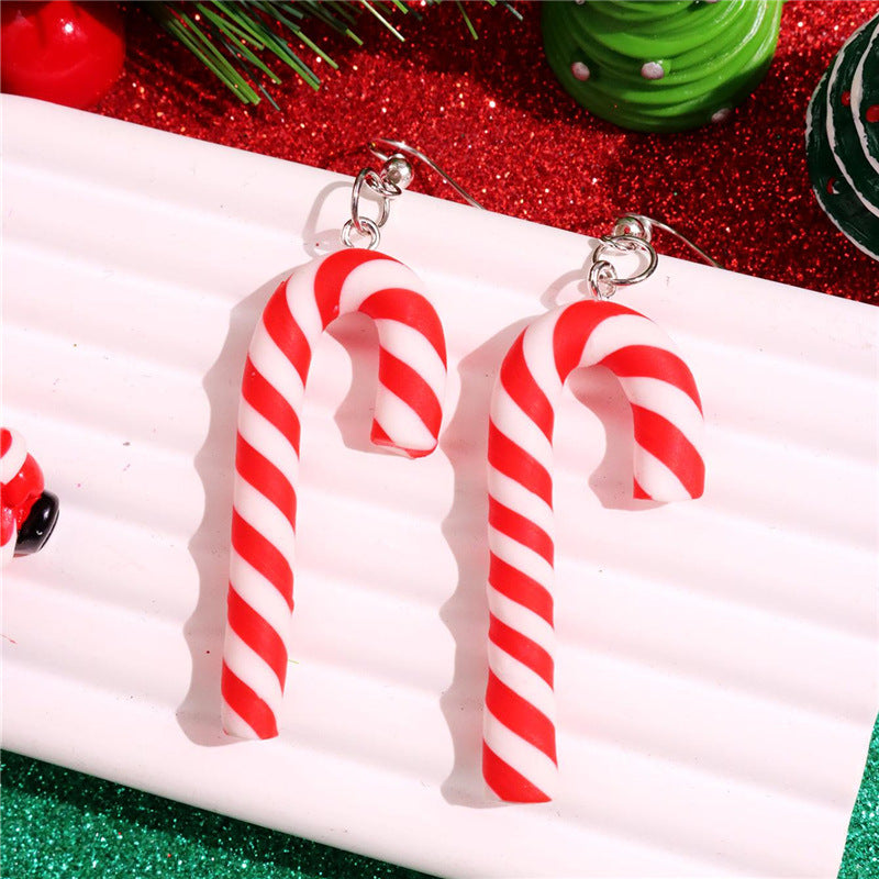 Wholesale Large Candy Cane Christmas Colorful Stripesd Rainbow Candy Pendant Earrings