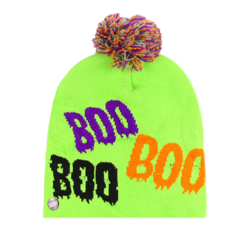 Wholesale Autumn Winter Halloween LED Knitted Hat Pumpkin Ghost Skull Knitted Hat