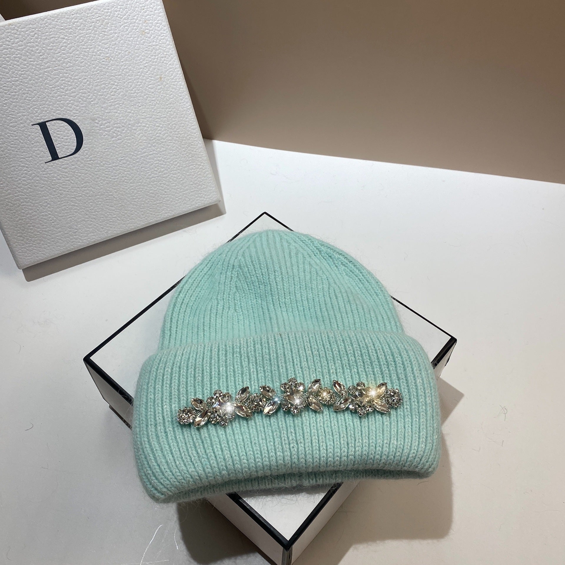 Wholesale Fashion Diamond Rabbit Fur Knitted Hat