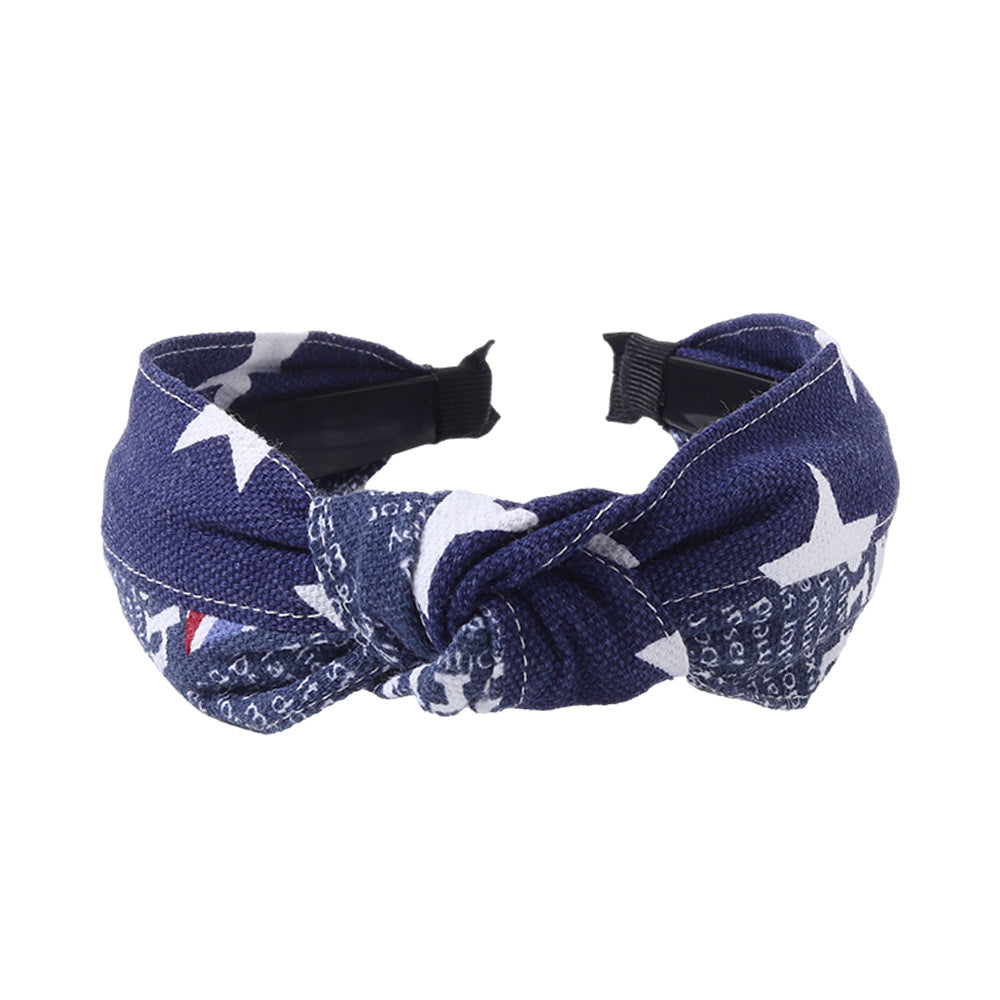 Wholesale Denim Printed Knotted Fabric Hair Bands