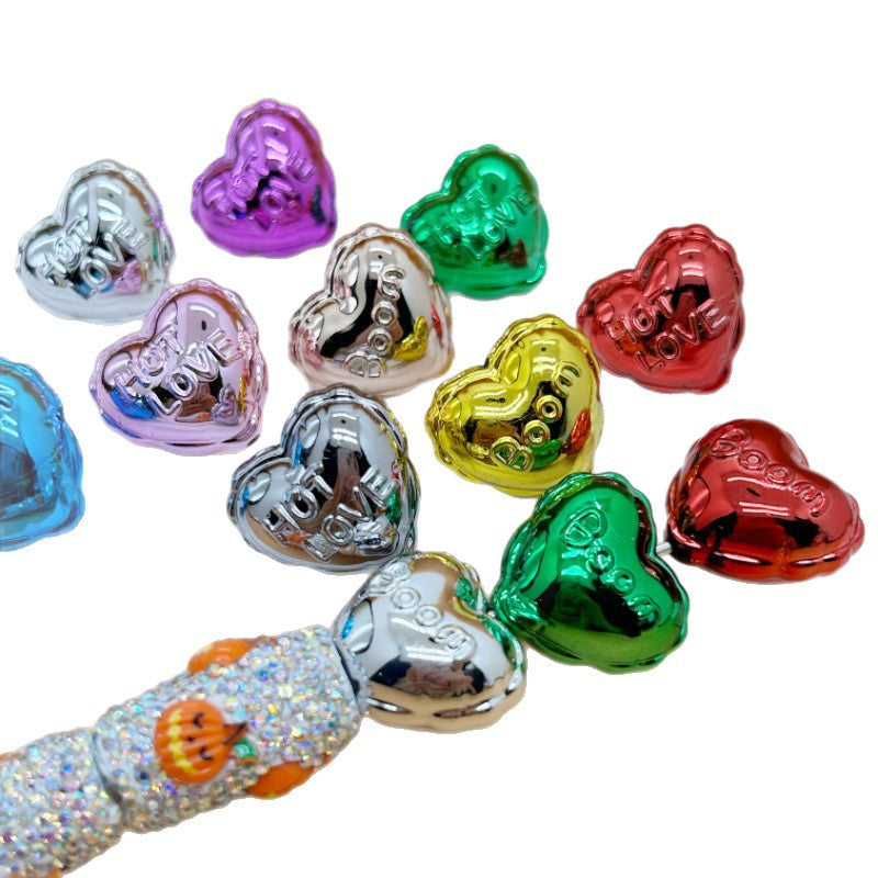 Wholesale 20pcs Acrylic Uv Plated Metal Christmas Balloon Heart  Crystal Beads