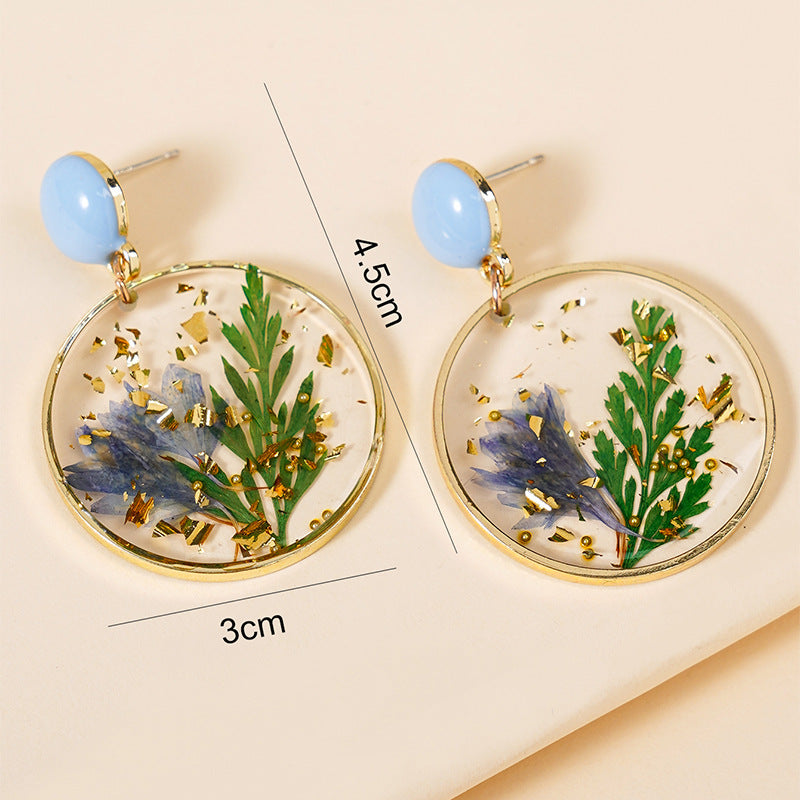Wholesale Resin Dripping Dried Flower Earrings