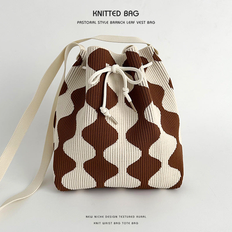 Wholesale Knitted wool drawstring lunch box bag handbag hand tote bag bucket bag