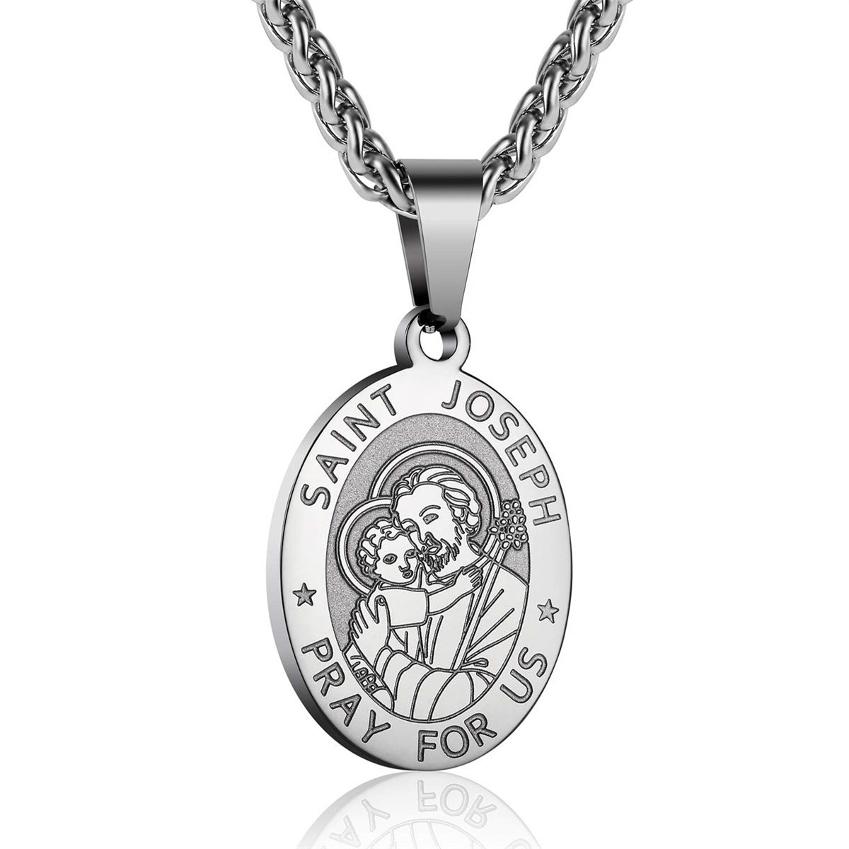 Wholesale Double sided portrait medal cross stainless steel necklace