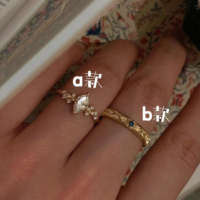 Wholesale Palace Style Full Diamond and Wire-drawing Carving Gold Ring