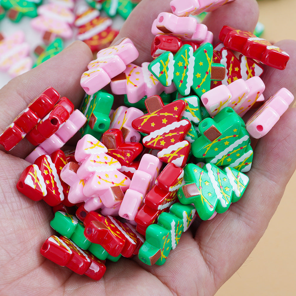 Wholesale 10pcs vertical hole color double-sided printing Christmas tree series DIY beads