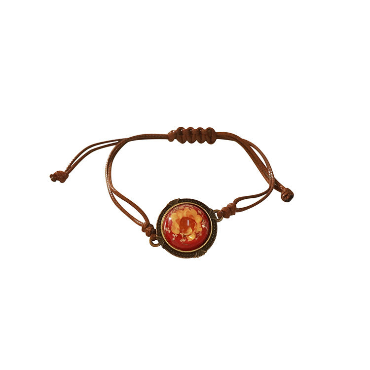 Wholesale 6pcs Vintage Maillard Dried Flower Wax Rope Bracelet