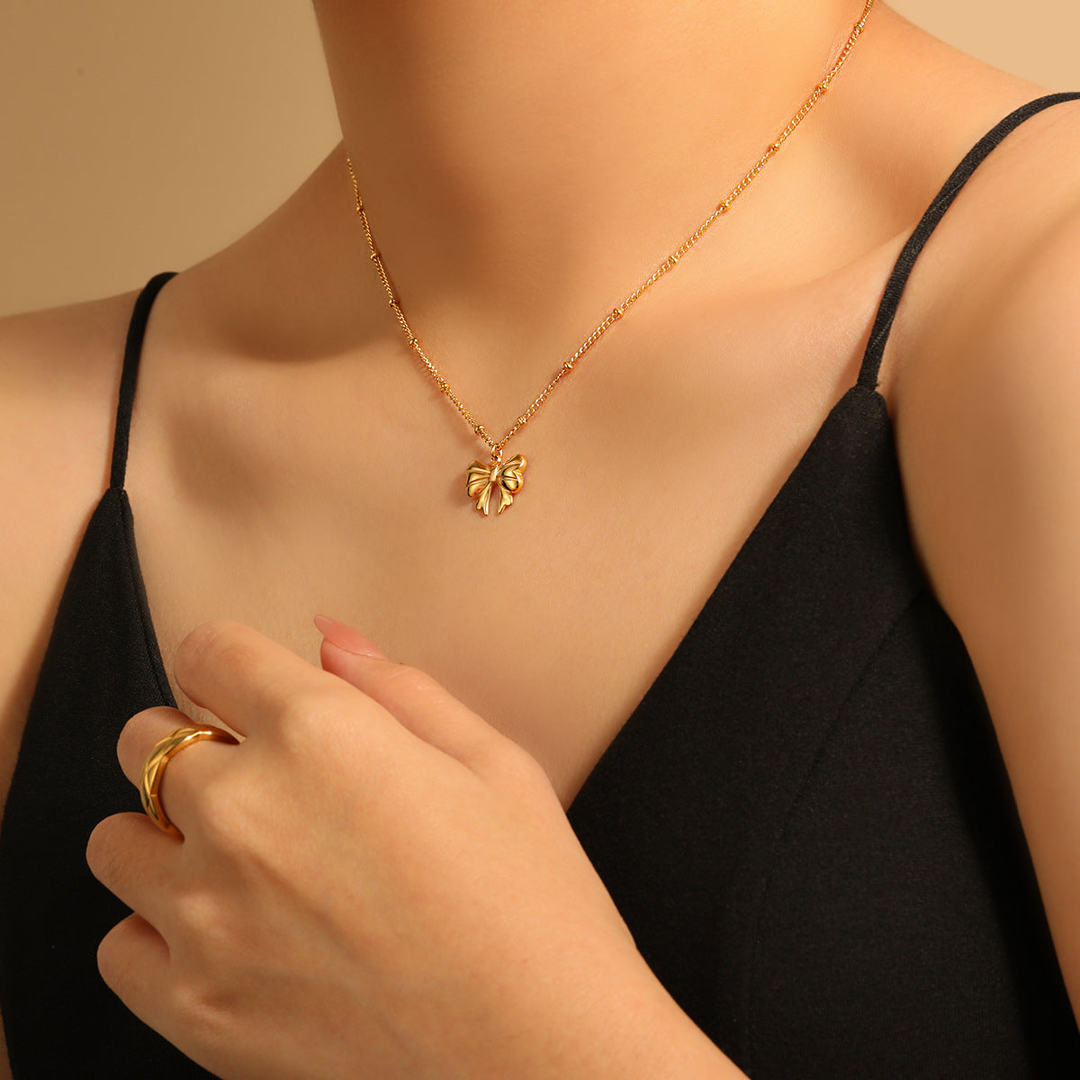 Wholesale ins style retro minimalist bow titanium steel clavicle chain