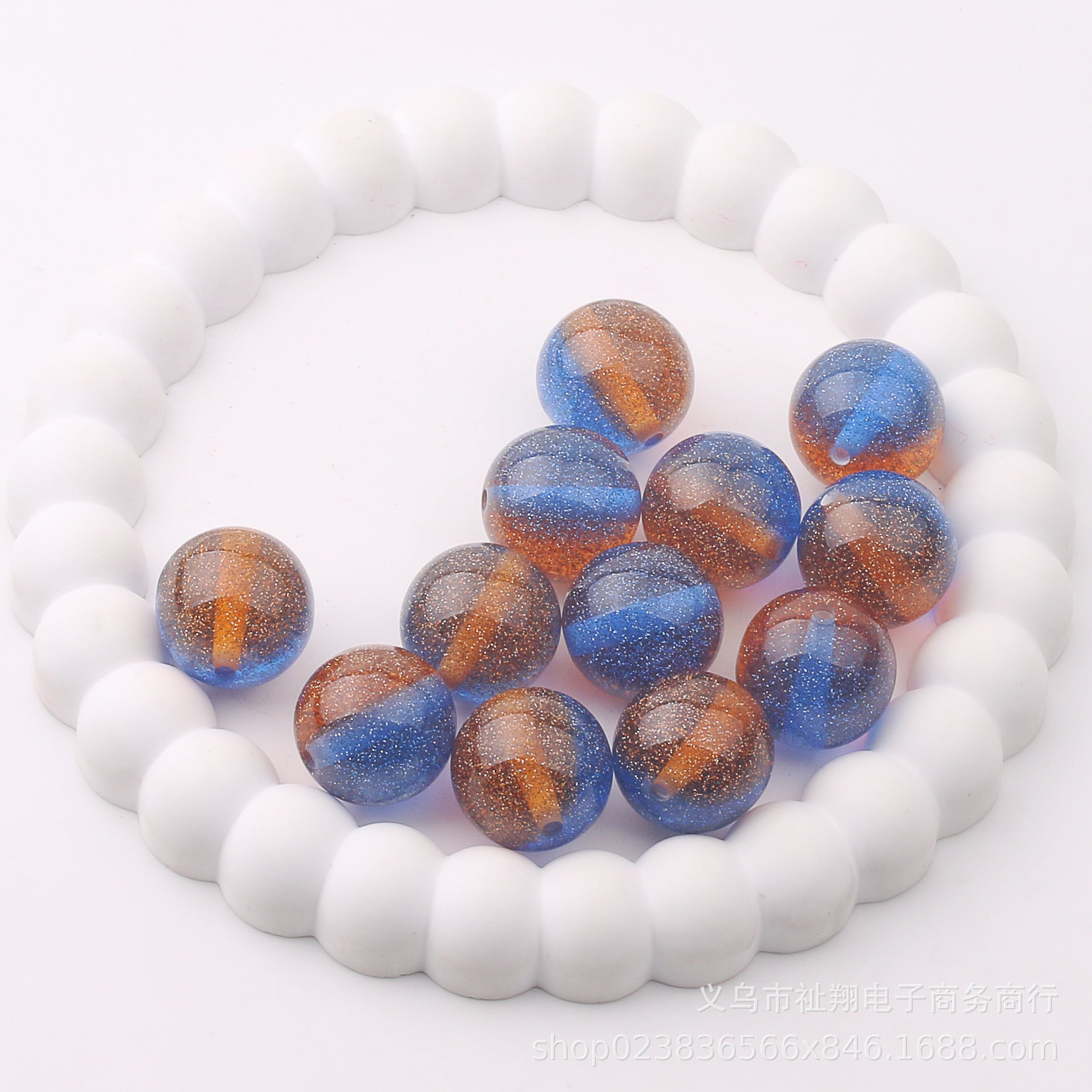 Wholesale 100pcs 20mm Fine Flash Two-color Diamond Sand Resin Straight Hole DIY Beads