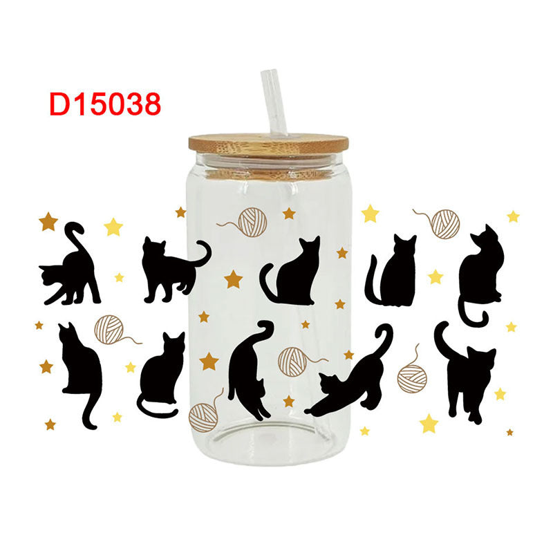 Wholesale  Black and white cat cartoon 16oz Cup UV DTF Wraps