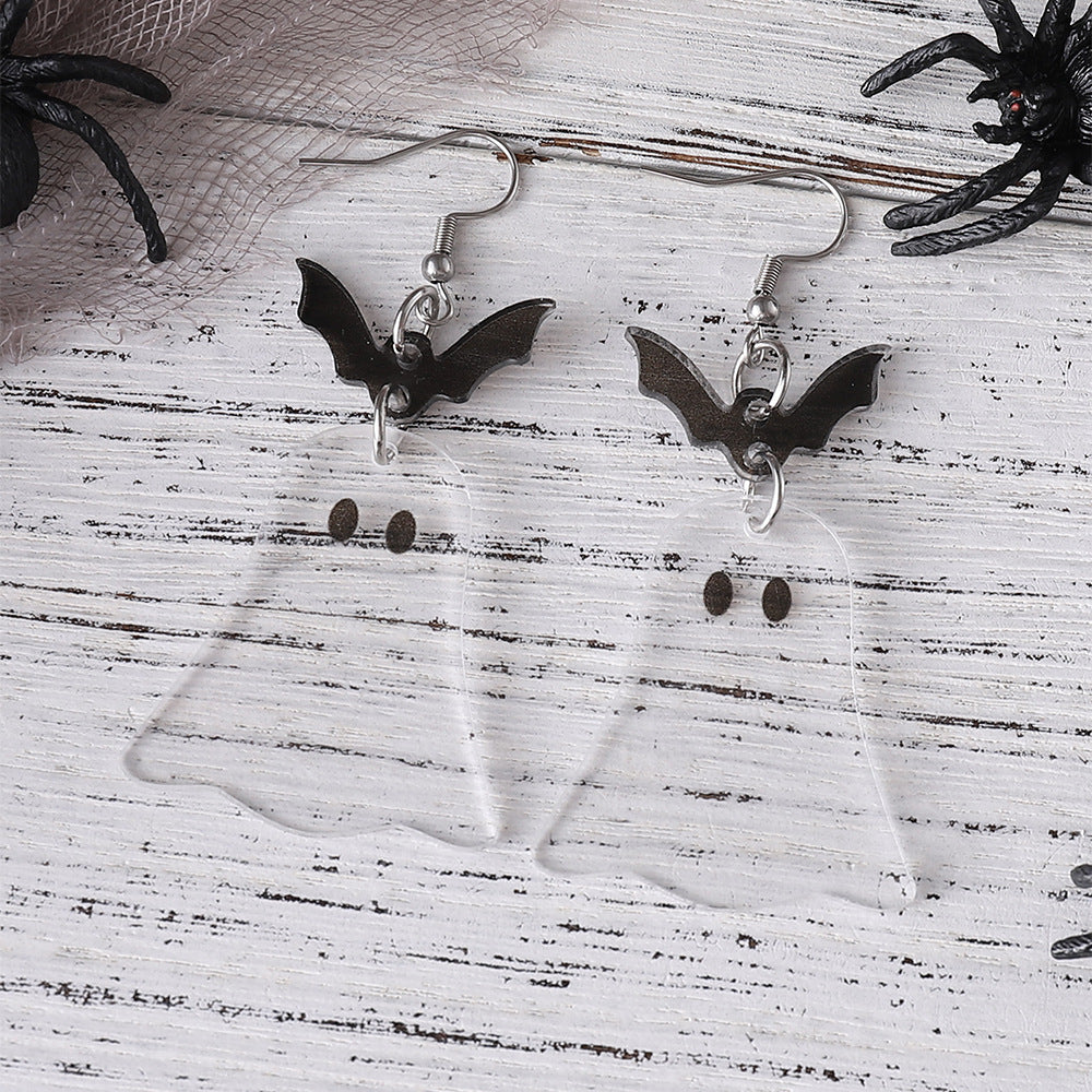 Wholesale  Halloween Bat Ghost Splicing Pendant Earrings Acrylic Double-Sided Earrings Halloween Earrings