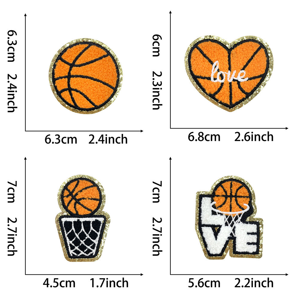Wholesale Love Basketball Theme Patch Gold Edge Embroidered Iron On DIY Accessory For ets