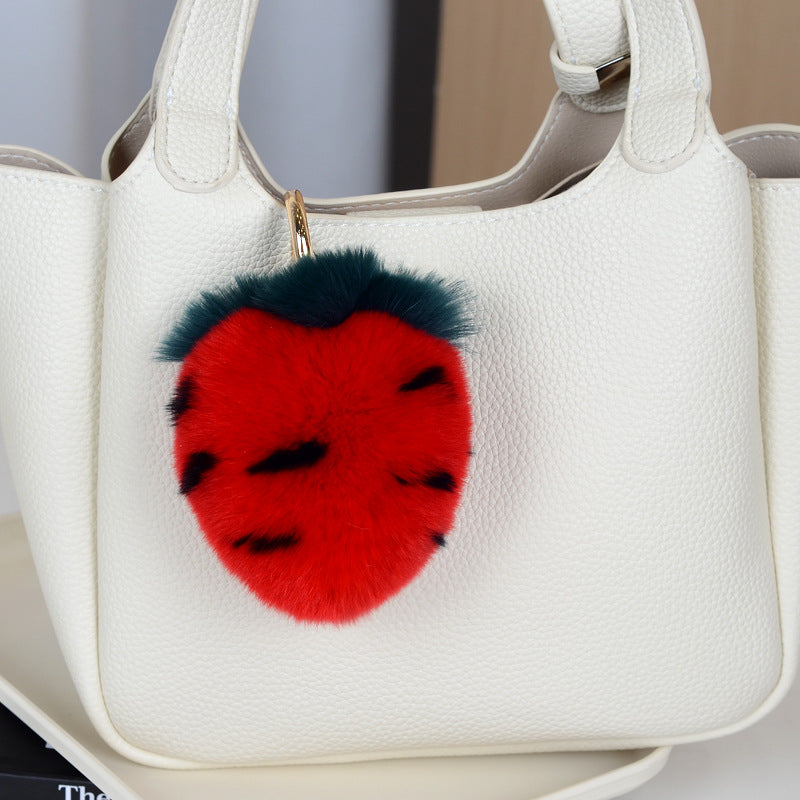 Wholesale Cute Imitation Rex Rabbit Fur Strawberry Keychain