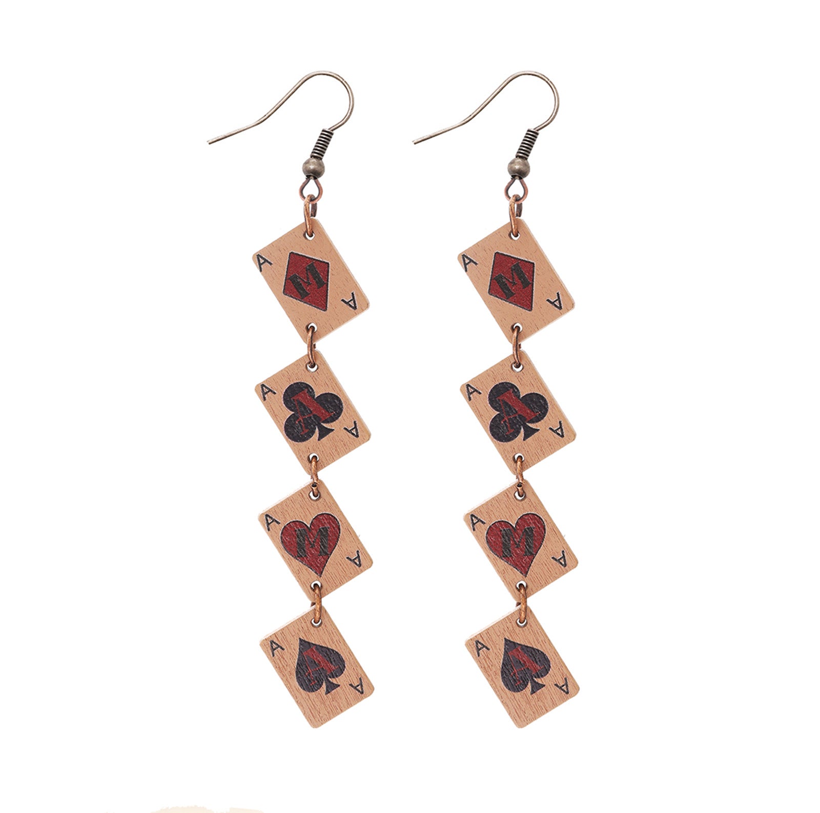 Wholesale New style splicing multi-layer playing card wooden earrings