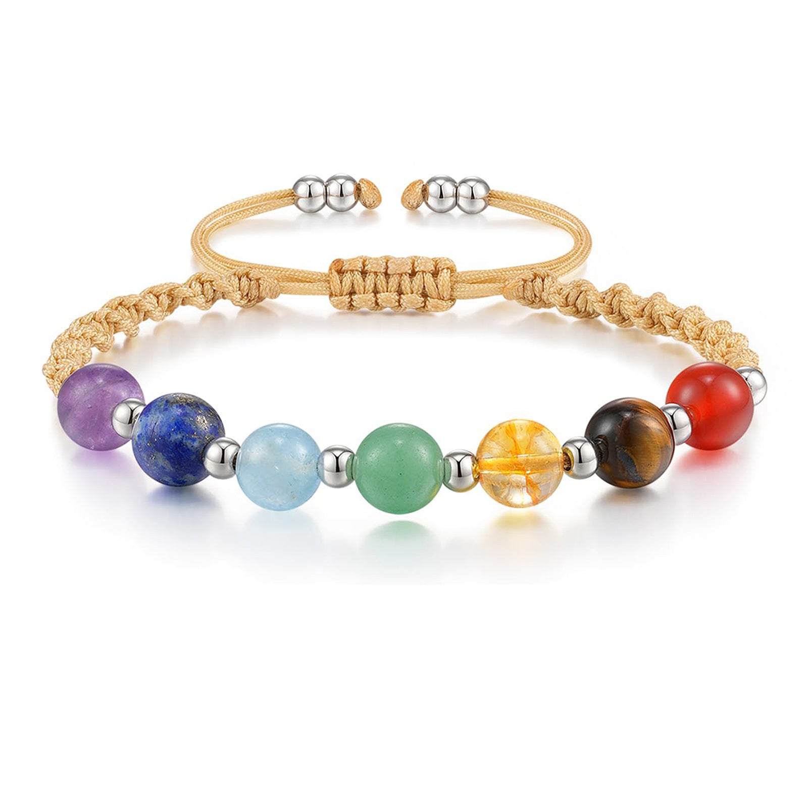 Wholesale Seven Colors Natural Stone Handmade Woven Flat Knot Bracelet Bohemian Yoga Gift Jewelry Accessory