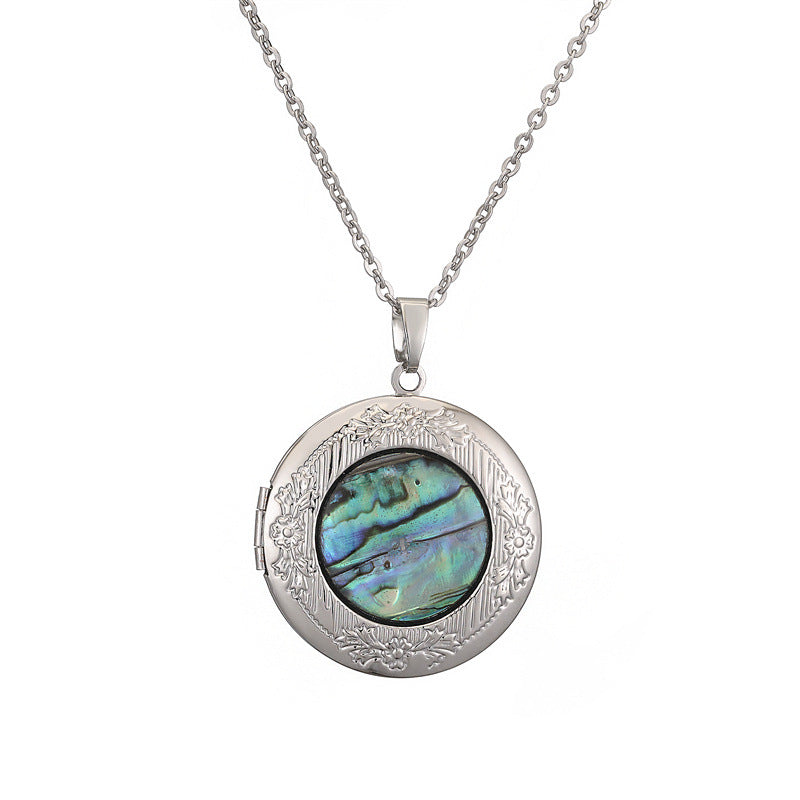 Wholesale Silver Round Natural Abalone Shell Pendant Necklace