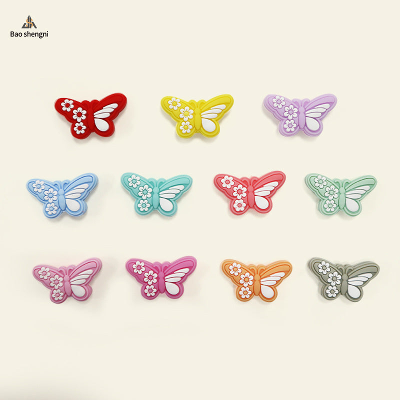 Wholesale silicone beads new epoxy butterfly loose beads baby teether anti-drop chain accessories  Focal Beads