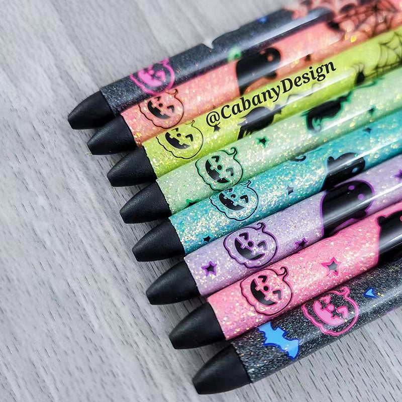 Wholesale 8pcs/PACK pens Halloween Glitter Pastel Flash Pumpkin Spider Pattern Colorful Clickable Ballpoint Pen
