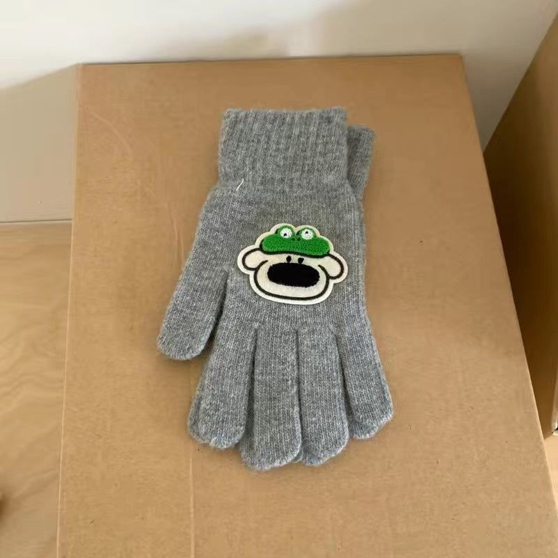 Wholesale Winter Cartoon Cute Five-finger Woolen Warm Cycling Knitted Gloves
