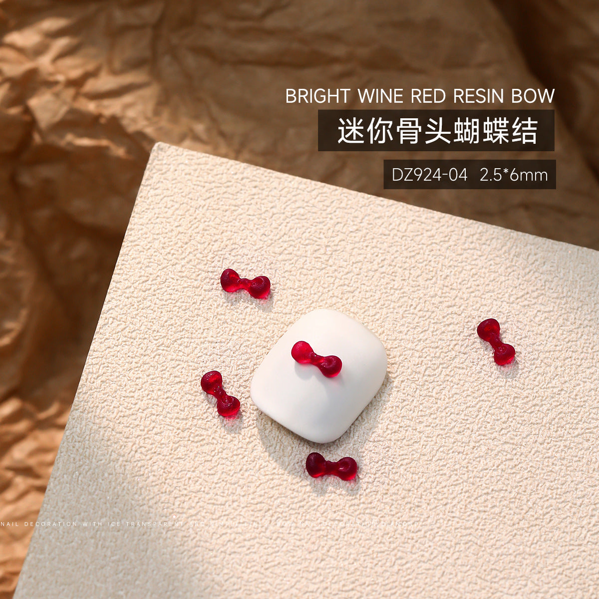 Wholesale 50pcs Bow Nail Art Accessories Burgundy Resin Frosted Mini Three-Dimensional Ribbon Butterfly Bow Tie Nail Decoration