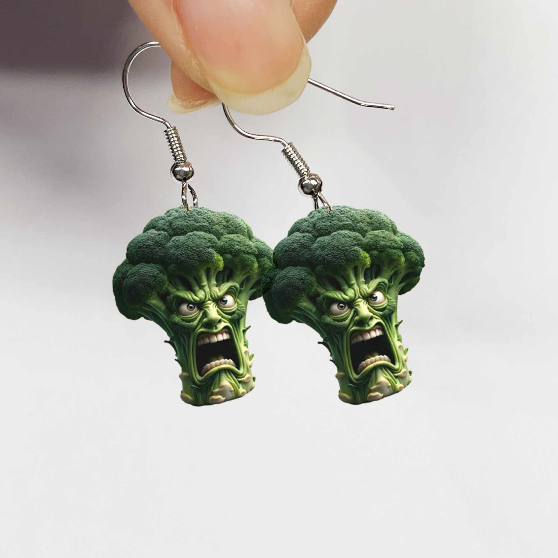 Wholesale Broccoli angry vegetable cartoon Acrylic Earrings