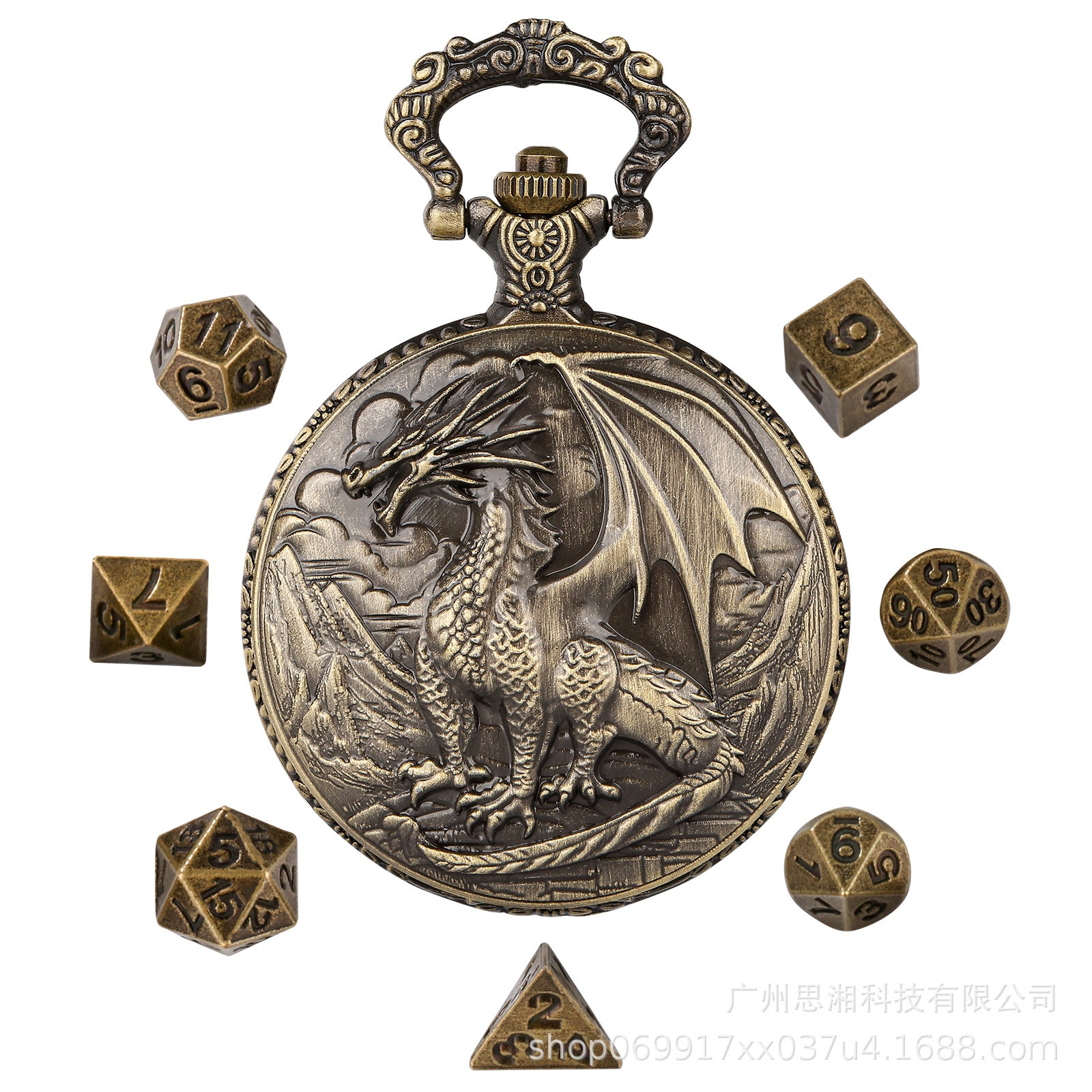 Wholesale Embossed dragon standing  swinging tail containing dice pocket watch OLY Exclusive