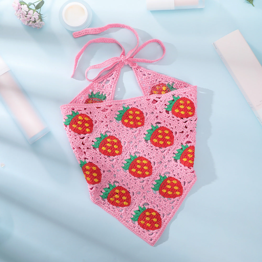 Wholesale Hollowed Out Handmade Crochet Woven Mushroom Strawberry Triangular Scarf Headbands