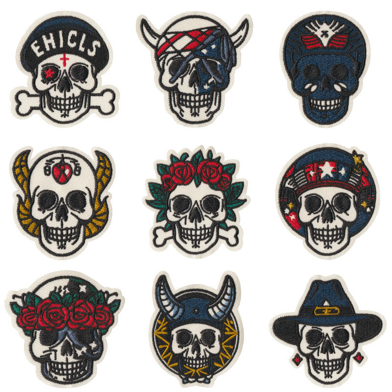 Wholesale Stylish Cartoon Skull Embroidered Iron On Patches 9 Piece Set For Towels Clothing DIY Accessories