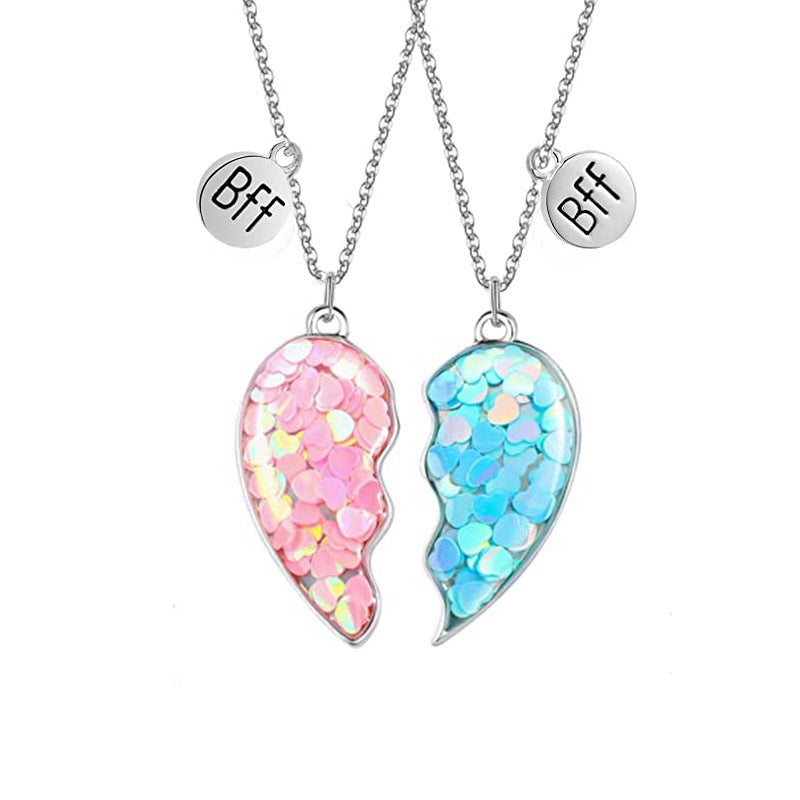 Wholesale Drip Glue Cartoon Alloy Sequin Heart Necklaces