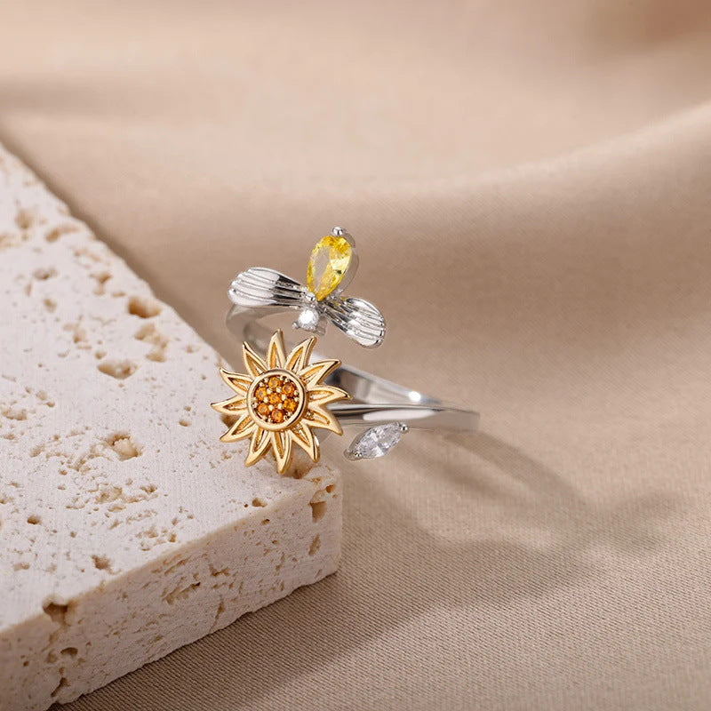 Wholesale simple rotatable sunflower decompression Open Ring