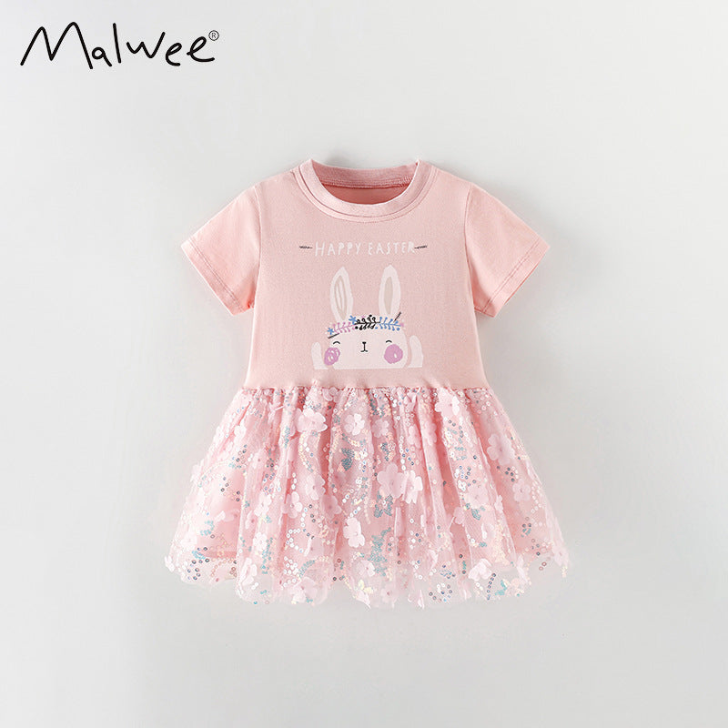 Wholesale Stylish Girls Cotton Pleated Dress Round Neck Casual European American Style Outfit For Kids 3 8 Years