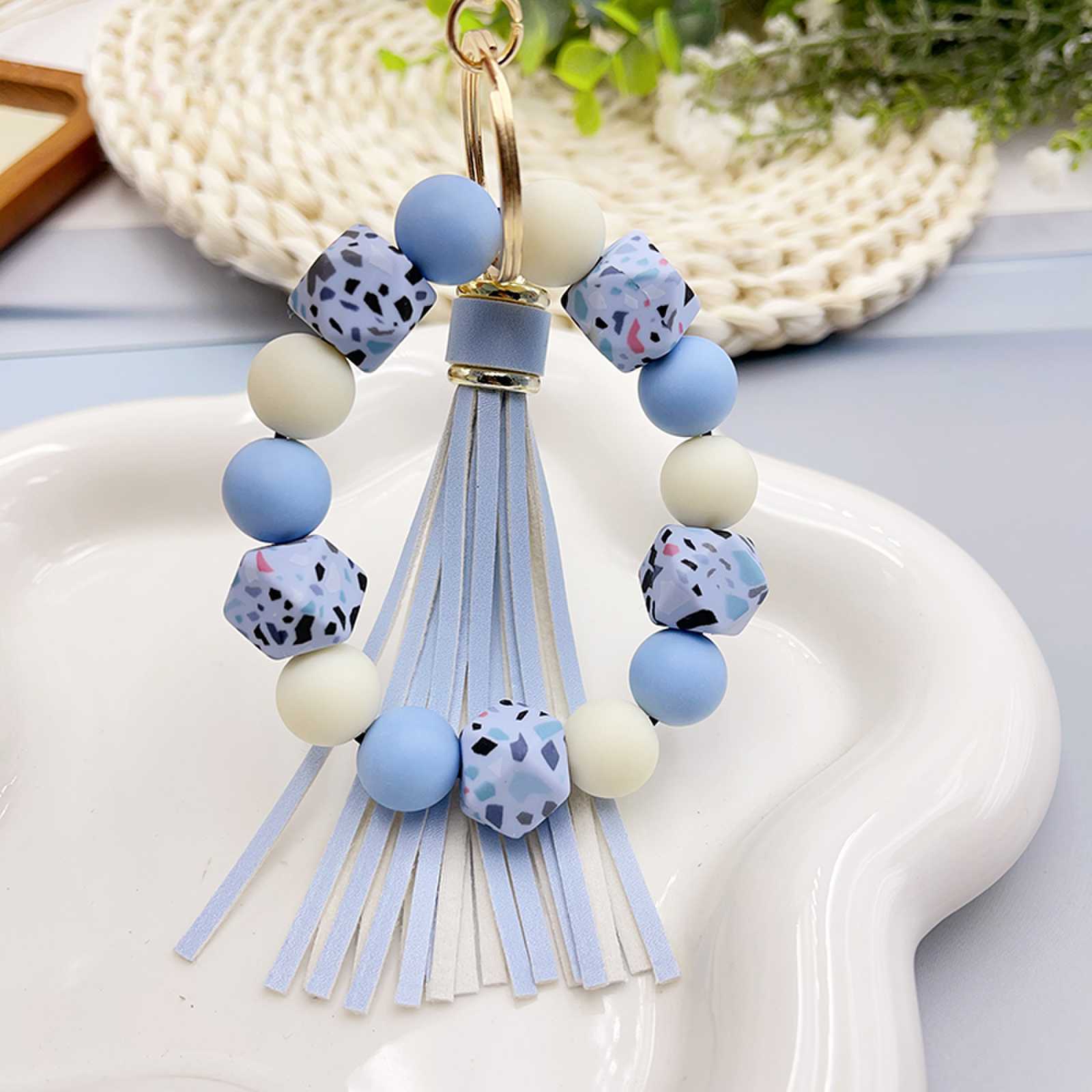 Wholesale Camouflage Stone Silicone Beaded Wrist Keychain