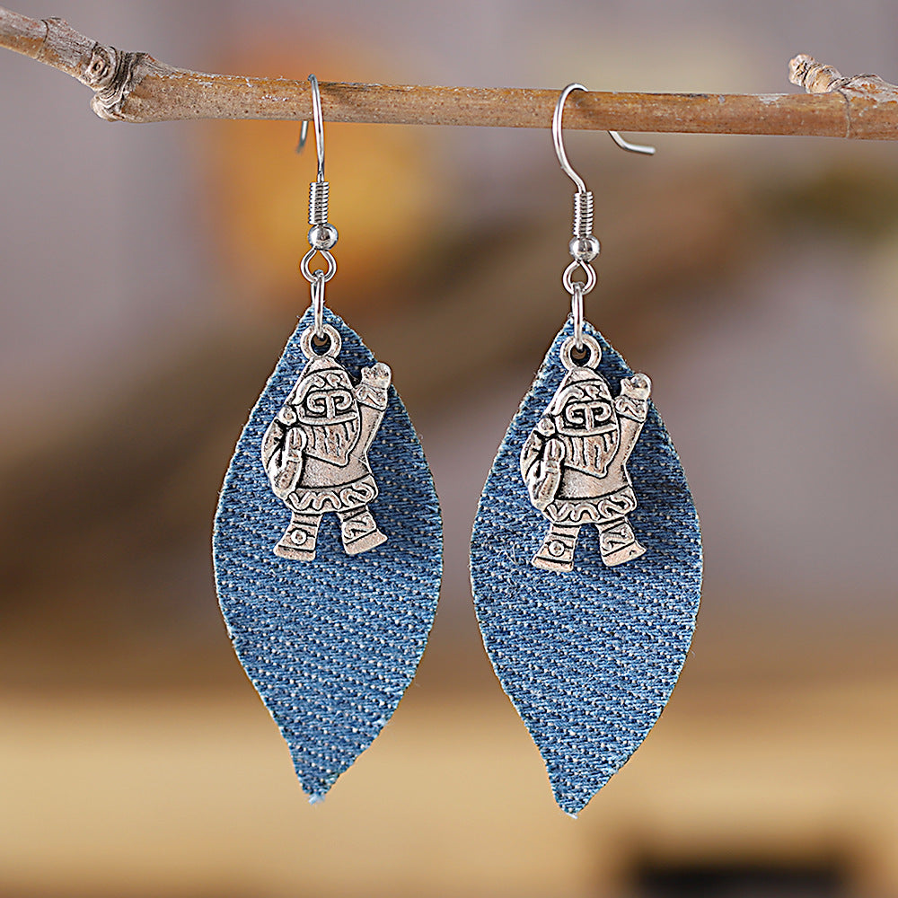 Wholesale Metal Denim Leather Dangle Earrings