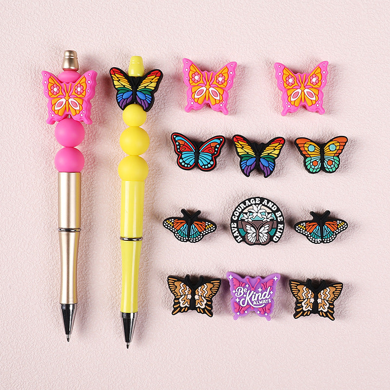 Wholesale 20pcs Two tone Butterfly Silicone Children's Dental Adhesive Anti drop Chain English Letter Silicone Beads