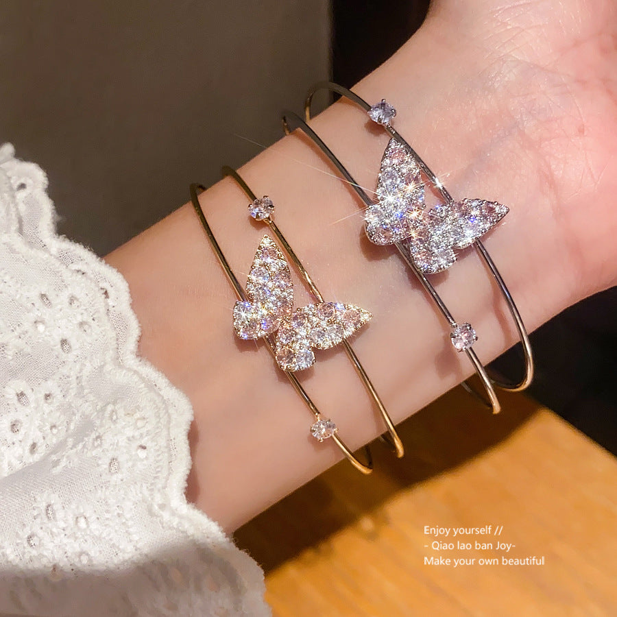 Wholesale Zircon Sparkling Large Butterfly Open Bracelet