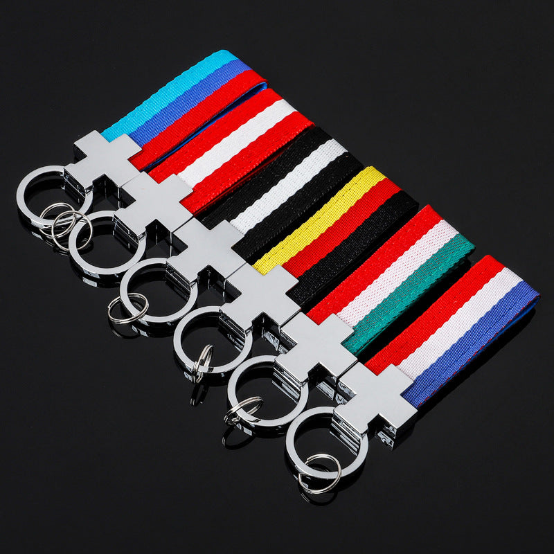 Wholesale 2pcs Tricolor Nylon Ribbon Zinc Alloy Keychain