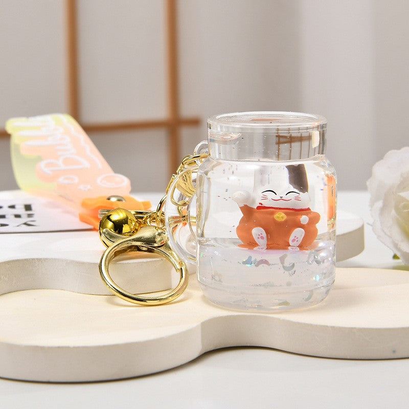 Wholesale Acrylic Golden Flowing Sand Lucky Cat Creative Keychain